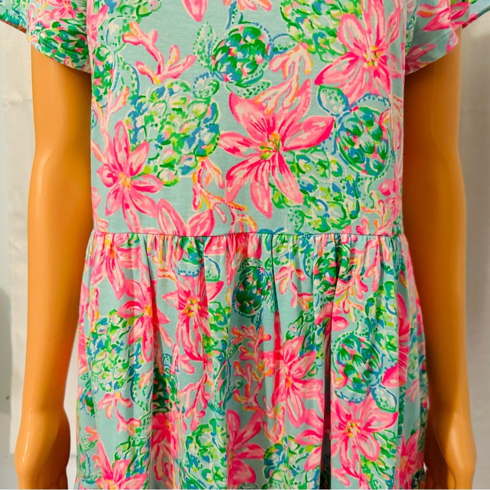 Pretty Lilly Pulitzer size M blue pink floral short sleeve dress women new - Picture 3 of 6